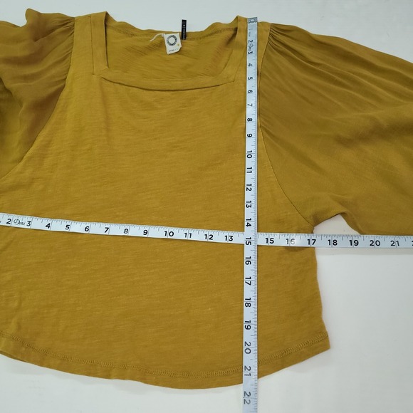 Anthropologie Akemi Kin Decker Top Womens XS Mustard 3/4 Sheer Balloon Sleeve - Picture 10 of 12